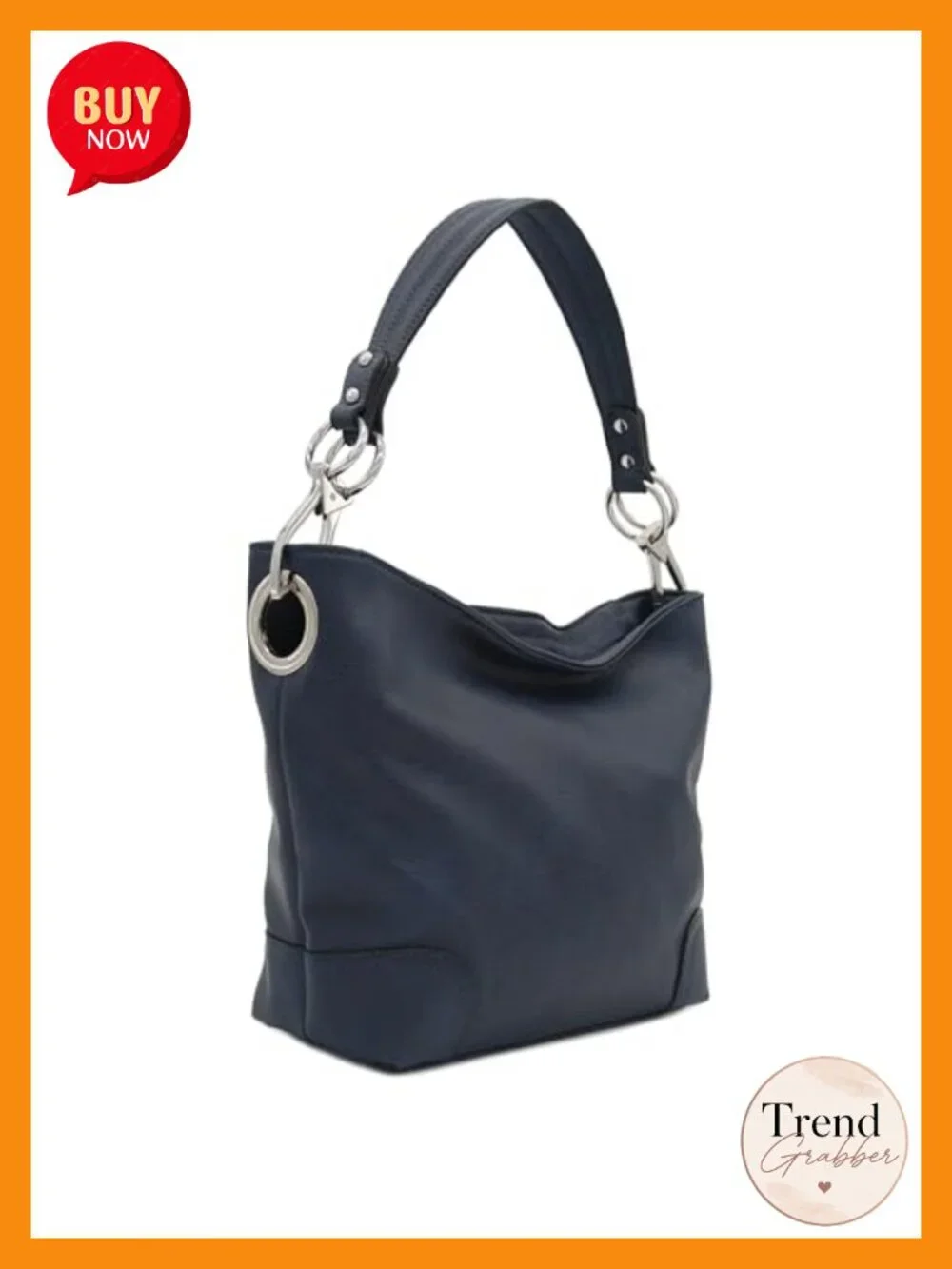 Faux Leather Hobo Shoulder Bag Zipper Closure Detachable Strap Multiple Pockets